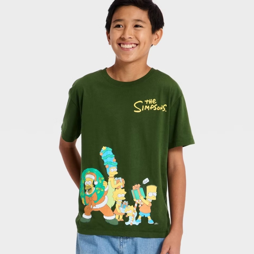 Boys' The Simpsons Christmas Oversized Short Sleeve Graphic T-Shirt -‎ Green